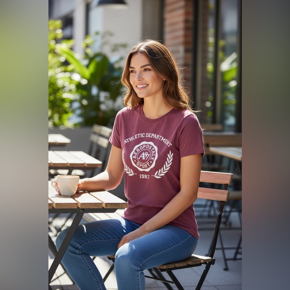 Aeropostale Sport Graphic T-Shirt Athletic Department Burgundy – Size S – NWT